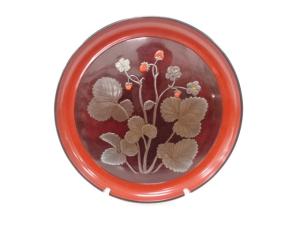 漆塗り　苺　丸盆